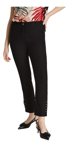 Pantalon Slim Crop 5 Bolsillos Con Aplicaciones - Negro