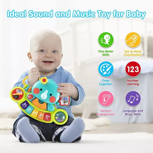 HOLA Juguetes para bebés de 6 a 12 meses, juguetes de piano para bebés,  juguetes para bebés, elefantes, música iluminada, juguetes para bebés de 9