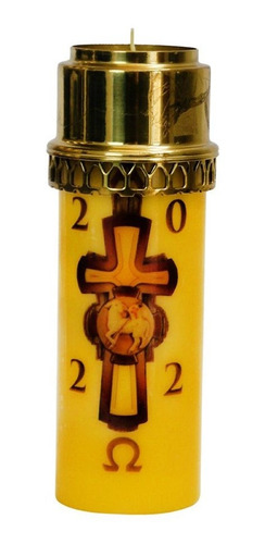 Imagem 2 de 4 de Vela Círio Pascal Cordeiro Bandeira Amarelo 20 Cm X 7 Cm