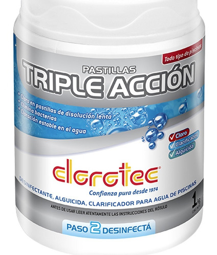 Imagen 2 de 9 de Pastillas Cloro Triple Accion 1 Kg Clorotec P/piscina Pileta