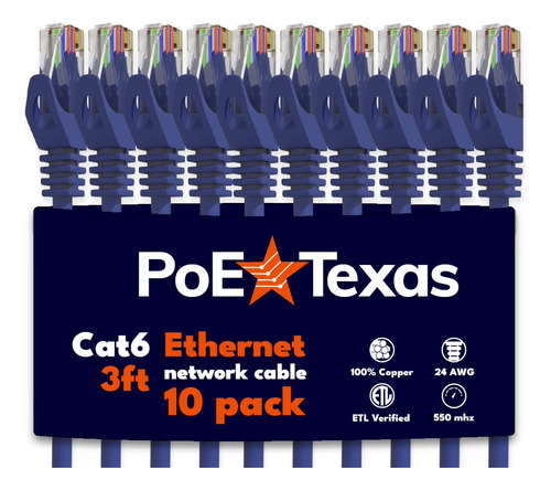 Poe Texas Cable Ethernet Cat 6 De 3 Pies  Paquete De 10  C