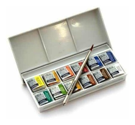 Imagen 2 de 3 de Kit, Block 300g + Acuarelas Cotman 12 Pastilla Y 1 Pincel