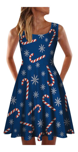 Vestido Mujer Verano Navidad Estampado Suelto Cómodo 6821