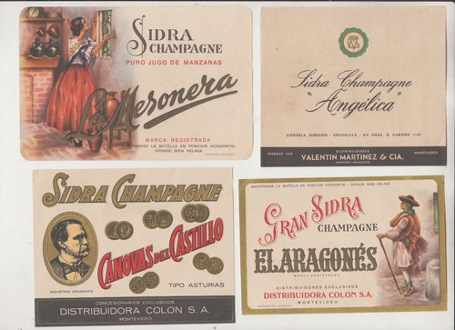 Lote 4 Etiquetas Antiguas De Sidras Uruguay Vintage Ephemera