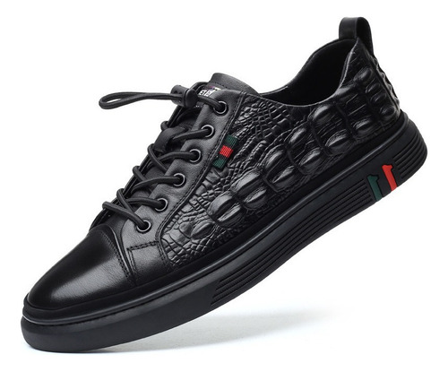 Zapato Negro Hombre New Piel Cocodrilo All-match Casual