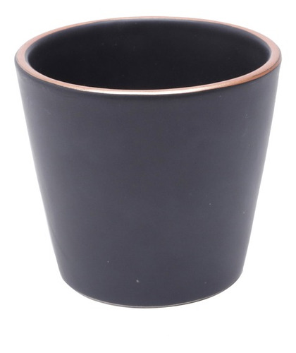 Vaso Cachepot De Cerâmica Preto Fosco C/ Borda Cobre 9x8cm