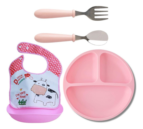 Kit Refeição Infantil Prato Talheres Babador Bebê