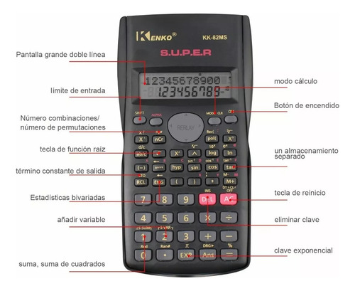 Calculadora Científica 240 Funciones 12 Dígitos Display