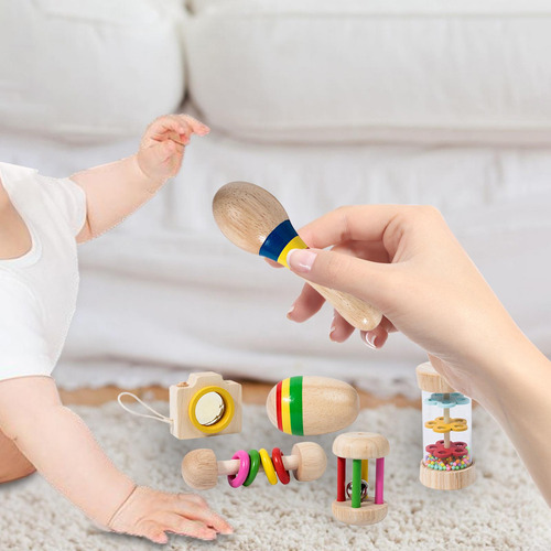 6x Juego De Juguetes De Madera Para Bebés, Hecho A Mano,