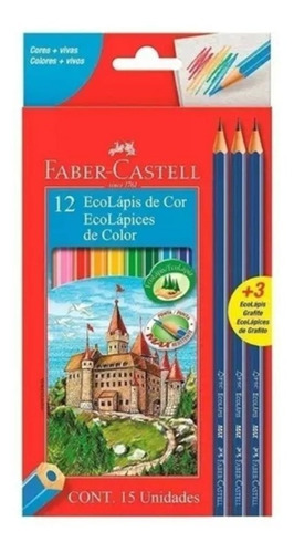 Lápices Faber Castell X12 De Colores + 3 Lapiz Negro Grafito