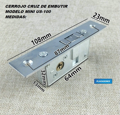 Imagen 2 de 10 de Cerrojo De Embutir Llave Cruz Mini Us-100 Premium Nuevo