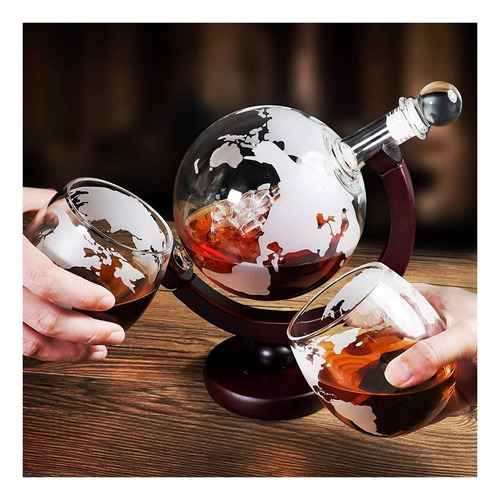 Conjunto De Decantador De Uísque Globe Com 2 Copos Gravados