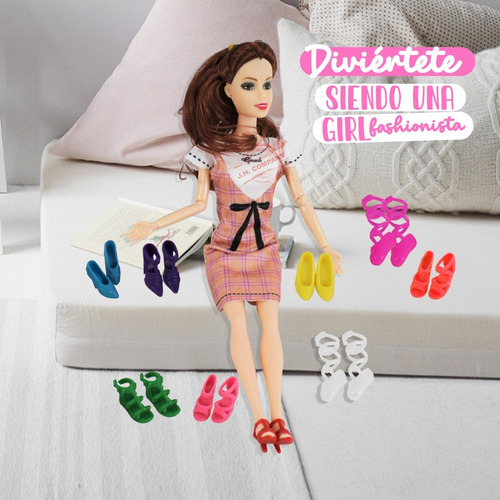 Imagen 6 de 8 de Muñeca Fashion Girl Doll + Accesorios Zapatos Juguete 2994j