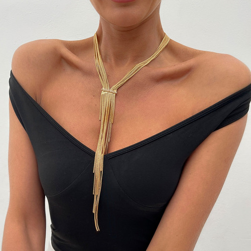 Collar De Cadena Larga Con Borlas Multicapa Para Mujer 2025