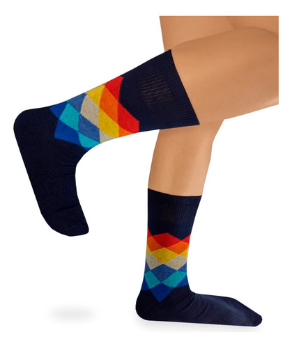 Calcetines Vestir Divertidos Diseño De Rombos Formal Colores