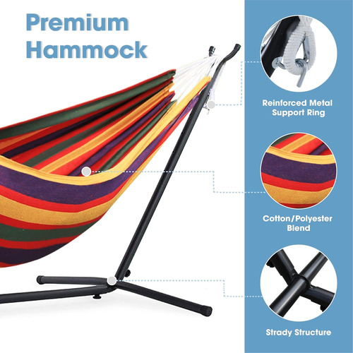 Hamaca Doble Con Base De Soporte De Acero + Estuche Portátil