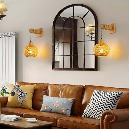 Lámpara Aplique Pared De Bambú Dormitorio Bar Rest Con Foco