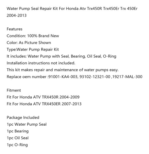 Kit Reparación Juntas Bomba Agua P/ Honda Trx450 R Trx450er