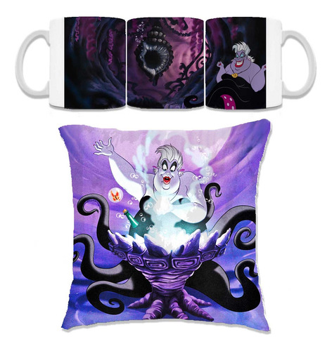 Taza De Ursula La Sirenita Ariel Disney Cojín 30x30 Conjunto