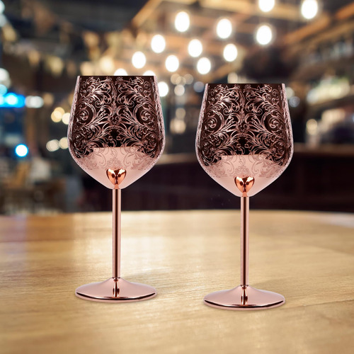 Juego De 2 Copas De Vino De Acero Inoxidable Grabadas, Copas