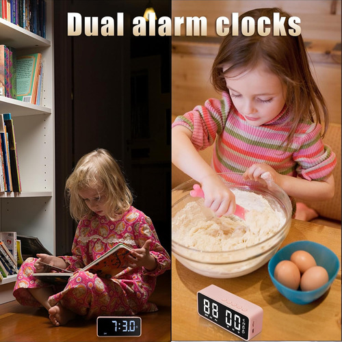 Reloj Despertador Digital Rosa Con Alarma Y Temperatura