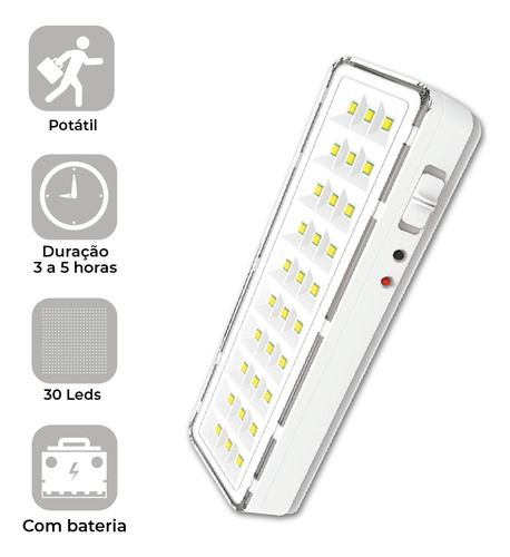 3 Luminária Emergência Lâmpada 30 Leds Recarregável Bivolt