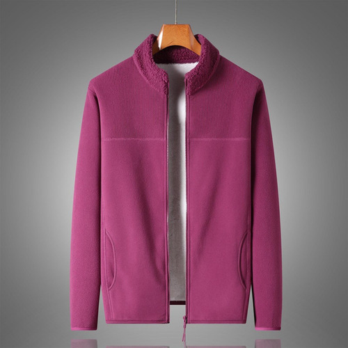 Jaqueta Masculina Com Zíper De Cor Sólida, Manga Comprida, R