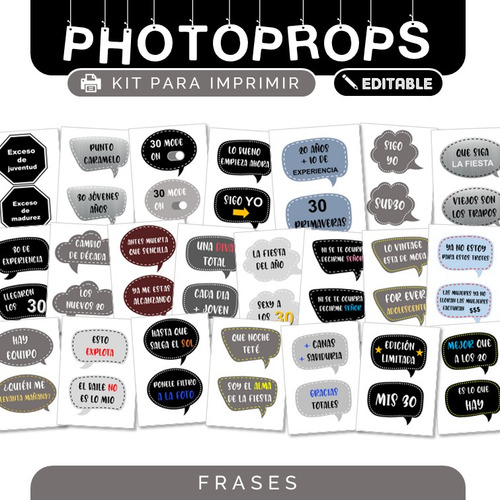 Photobooth Photoprop Cartelitos Para Imprimir 30 Años