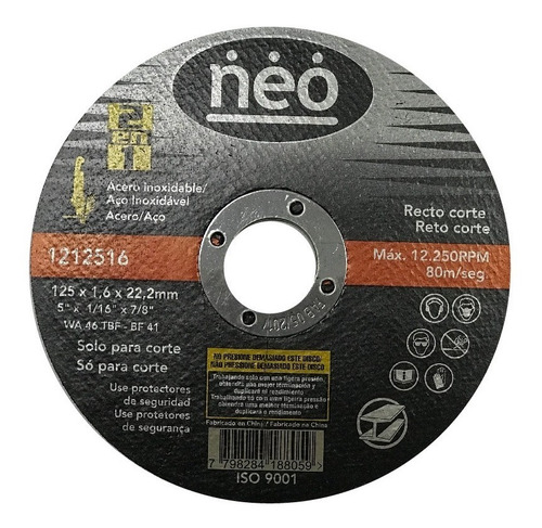Disco De Corte Acero/acero Inox Neo 5  - 125mm 1.6mm X 10un