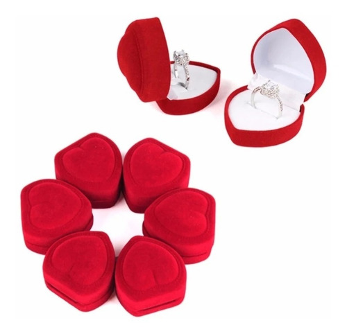 Caja Corazón Estuche Plegable Compromiso Promesa Terciopelo Rojo