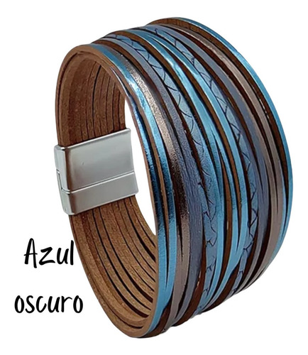 Imagen 9 de 10 de Pulsera Mujer Brazalete Ancho Piel Cuero Broche Magnético