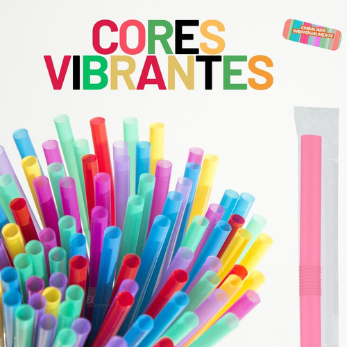 Canudos Varias Cores Shake Milkshakes Reforçado 8mm - 2000un