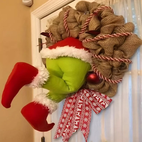 Corona De Felpa Navideña Grinch Para Decoración De Puerta