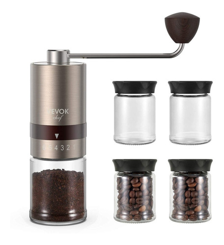 Vevok Chef Molinillo De Café Manual Dorado Con 4 Tarros D