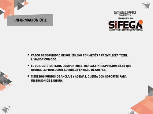 Imagen 3 de 4 de Casco De Seguridad Steelpro Con Arnés A Cremallera Textil