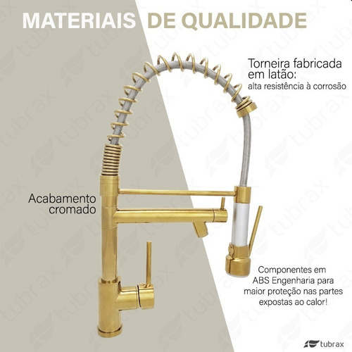 Torneira Cozinha Gourmet Monocomando Dourada Gold