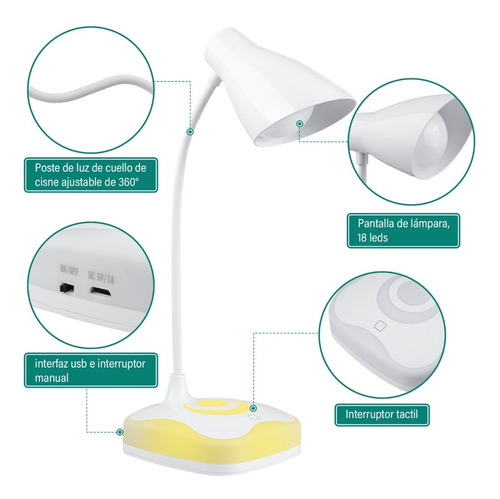 Imagen 4 de 8 de Lámparas De Mesa Led Lámpara Escritorio Táctil Usb Lectura