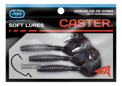 Imagen 3 de 4 de Señuelos Goma Caster Antienganche Chubby Grub Negro 3u