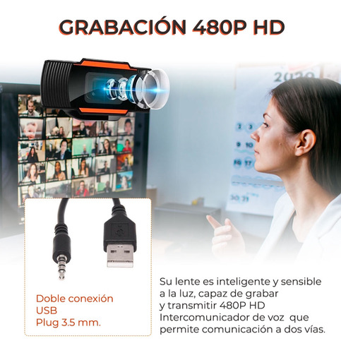 Camara Webcam Usb Para Computadora Pc Lap 480p Microfono Negro