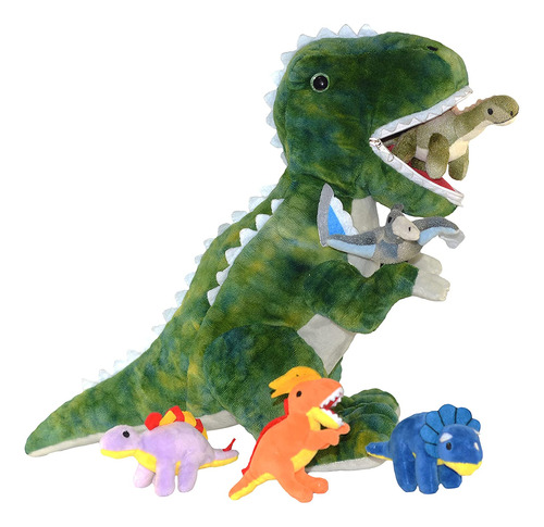 Dinosaurio De Peluche T-rex Y 5 Pequeños Dinosaurios N...