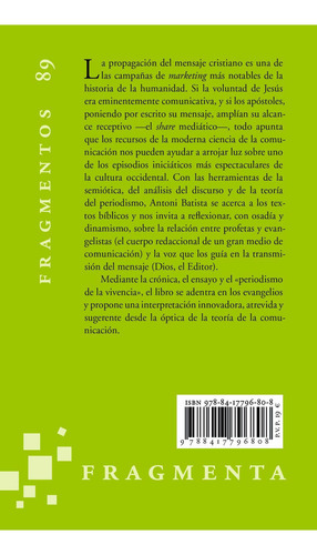 Los portavoces de dios: , de Batista, Antoni., vol. 1. Editorial Fragmenta Editorial, tapa pasta blanda, edición 1 en español, 2010
