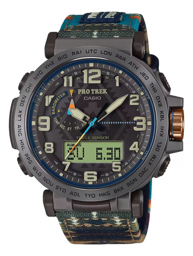 Reloj Casio Pro Trek Solar Prg-601pe-5 E-watch Color De La Correa Multicolor Color Del Bisel Gris Oscuro Color Del Fondo Gris Oscuro