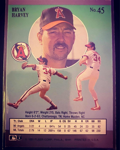 Béisbol Card Bryan Harvey 1991