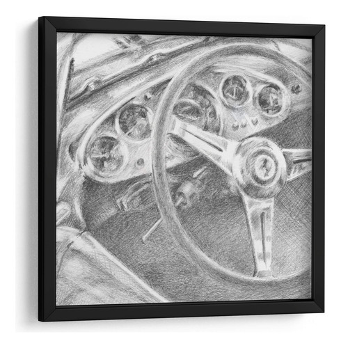 Cuadro Enmarcado Negro Detrás De La Rueda I 30x30
