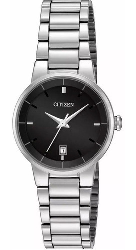 Reloj Citizen Classic Original Con Fechador Eu6010-53e Color De La Correa Plateado Color Del Bisel Plateado Color Del Fondo Negro