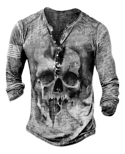 Playera Manga Larga Sublimada Calavera Print Para Caballero