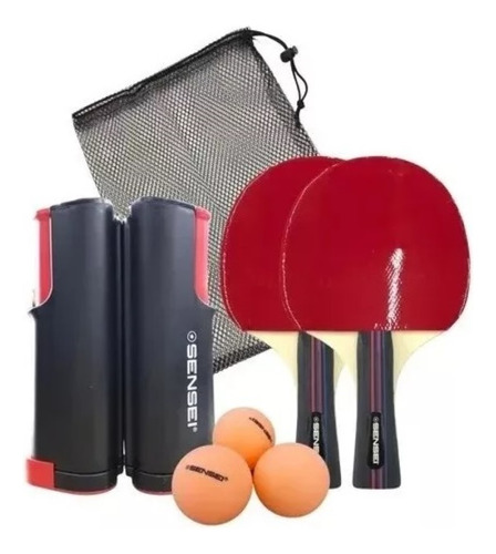 Set Kit Sensei Ping Pong Red+ Paletas +3 Pelotas Profesional