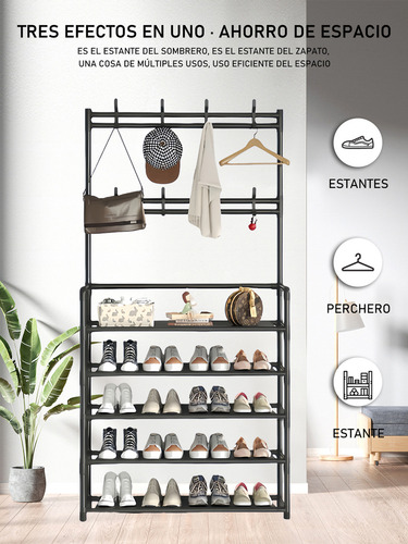 Perchero Zapatera 2 En 1 Organizador Rack Estante Ganchos