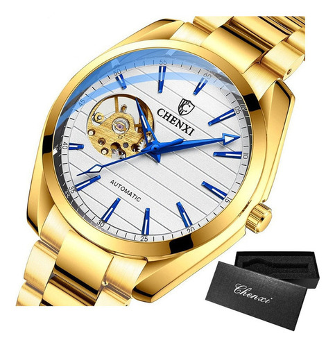 Relojes mecánicos comerciales impermeables Chenxi, color de fondo dorado/blanco