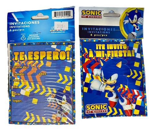 Invitación Fiesta 36 Tarjetas Sin Sobre Sonic Hedgehog Erizo Color Azul